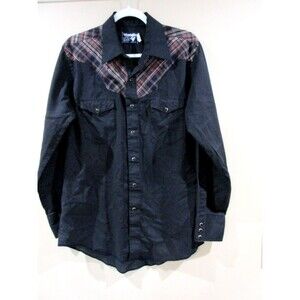 Vtg. Wrangler Pearl Snap Western Shirt Men 16 1/2 x 34 Black Long Sleeve